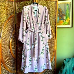 Dress, it has pockets! wrap style, a-line long sleeve midi skirt, mauve floral